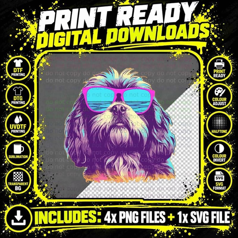 Hipster Poodle T-Shirt, Retro Sunglasses Style Png SVG Digital Bundle