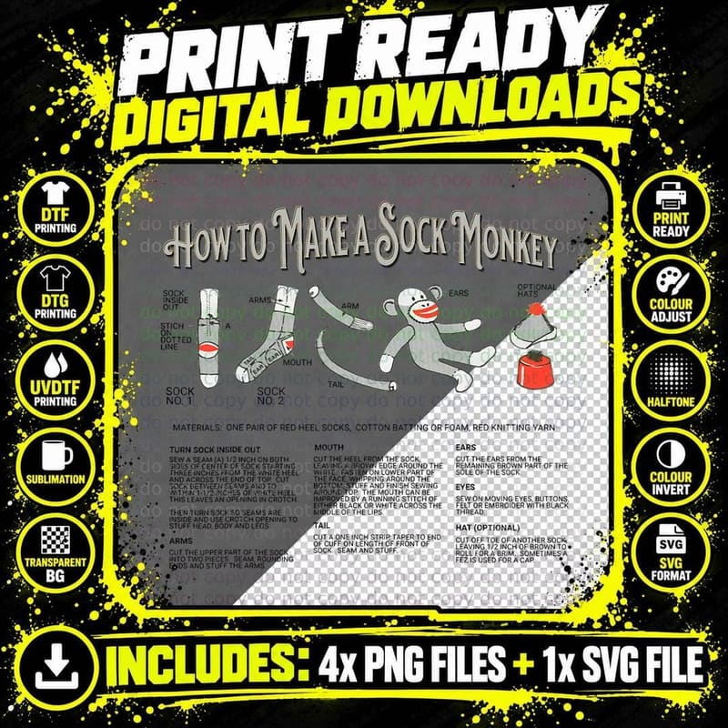 How to Make a Sock Monkey Vintage Sock Monkeys T-Shirt Png SVG Digital Bundle