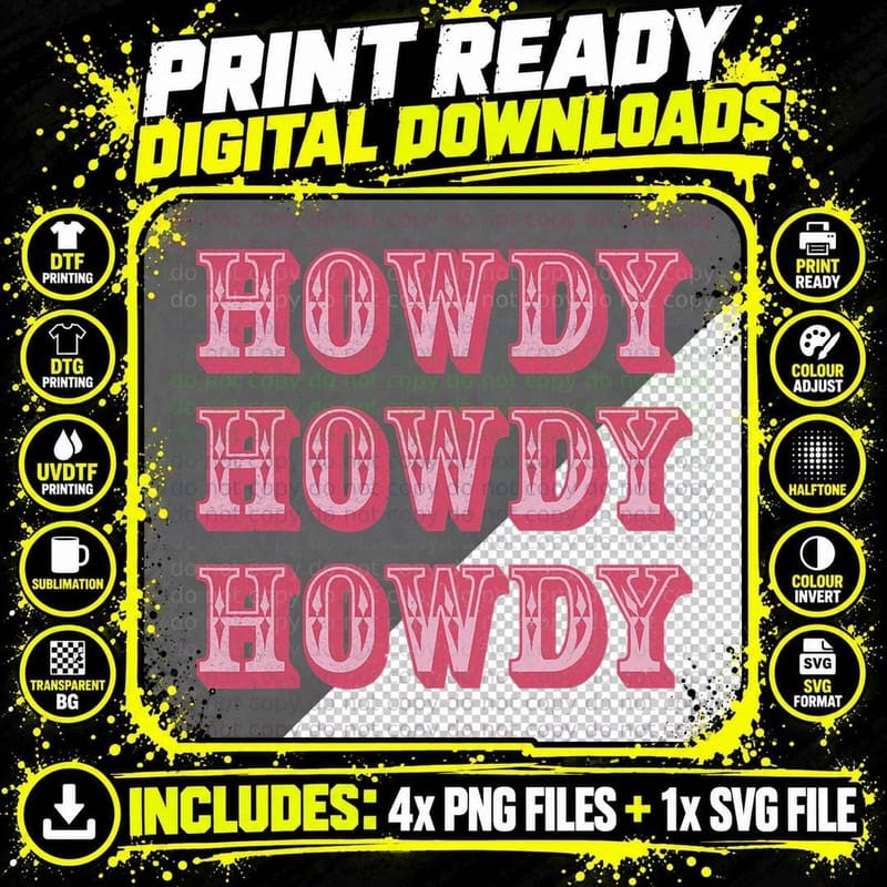 Howdy Cowgirl Retro Vintage Country Western Yeehaw Png SVG Digital Bundle