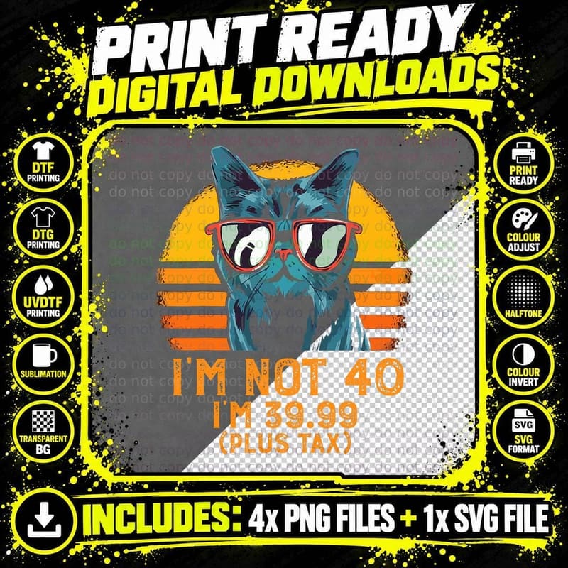 I Am Not 40 I'm Only 39.99 Plus Tax 40 Years Old Men Png SVG Digital Bundle