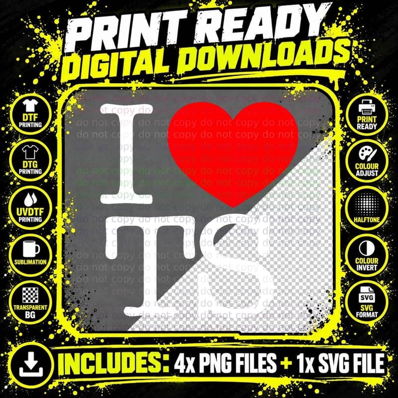 I Heart Ts Red Heart Bold Letter Fan Tee Png SVG Digital Bundle