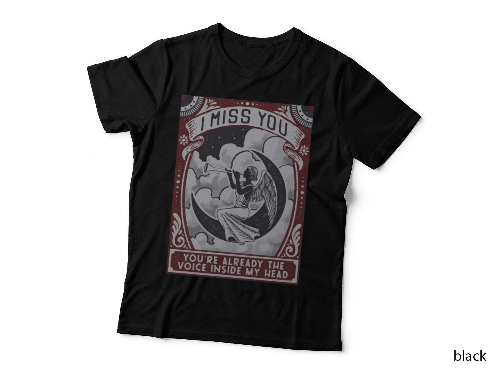 I Miss You Voice Inside My Head T-Shirt, Vintage Angel Trumpet, Gothic Quote