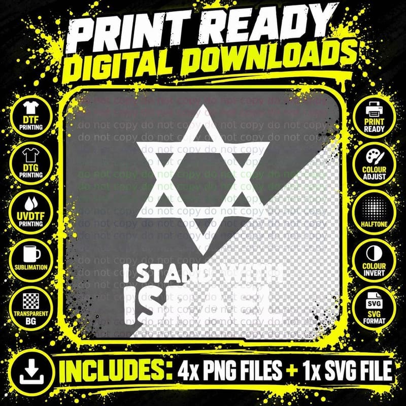 I Stand with Israel Jewish Non-Distressed Vintage Gift Png SVG Digital Bundle