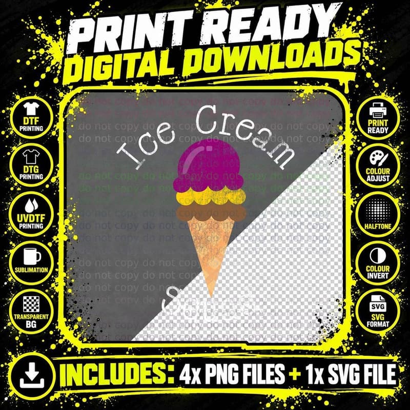 Ice Cream Cone T-Shirt, Retro Summer Style, Summer Vibes Png SVG Digital Bundle