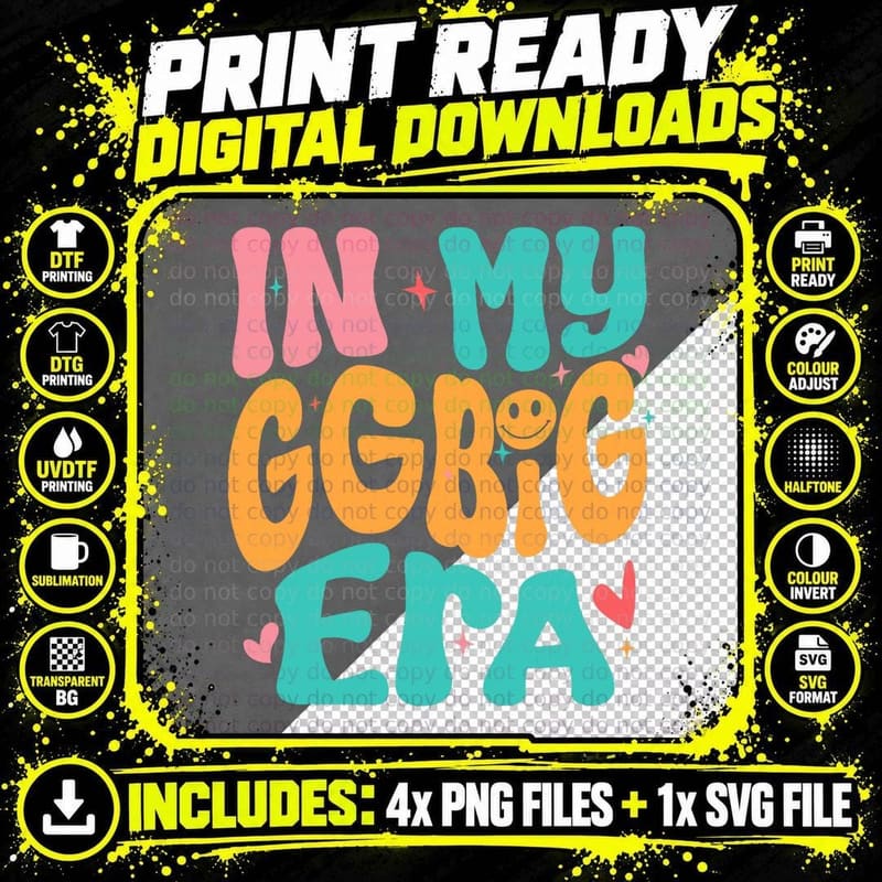 In My GG-BIG ERA Sorority Reveal Retro T-Shirt Png SVG Digital Bundle