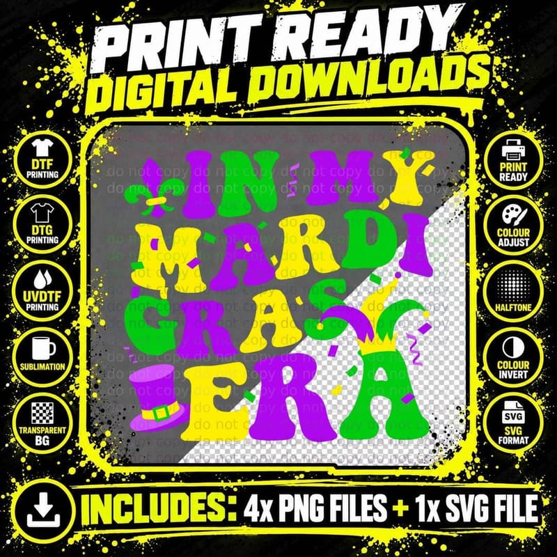 In My Mardi Gras Era Festival Retro Carnival Holiday Png SVG Digital Bundle