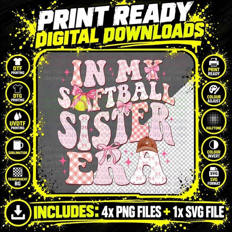 In My Softball Sister Era Retro Groovy Softball Girl Png SVG Digital Bundle