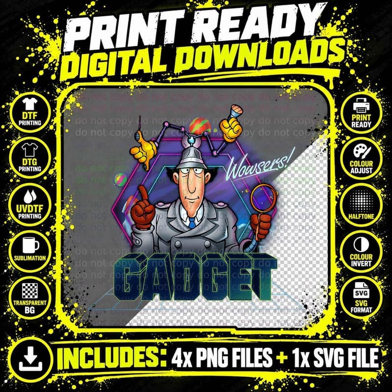 Inspector Gadget - Adult T Shirt - Retro Neon 03 Png SVG Digital Bundle