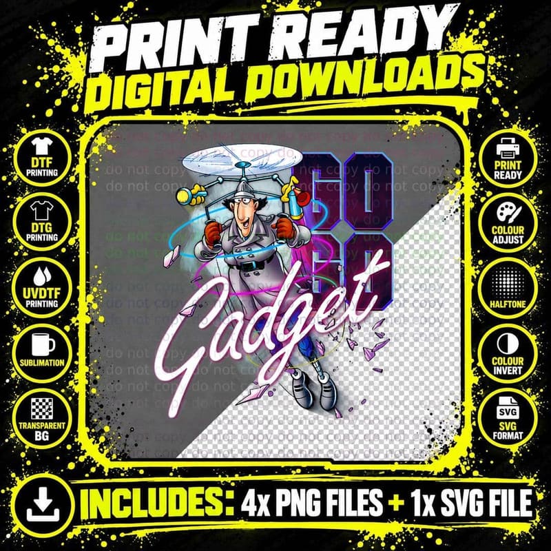 Inspector Gadget - Adult T Shirt - Retro Neon 04 Png SVG Digital Bundle