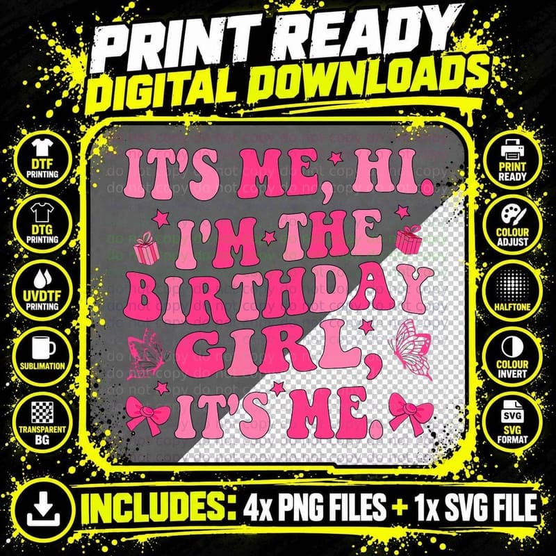 It's Me Hi I'm Birthday Girl It's Me Groovy T-Shirt Png SVG Digital Bundle