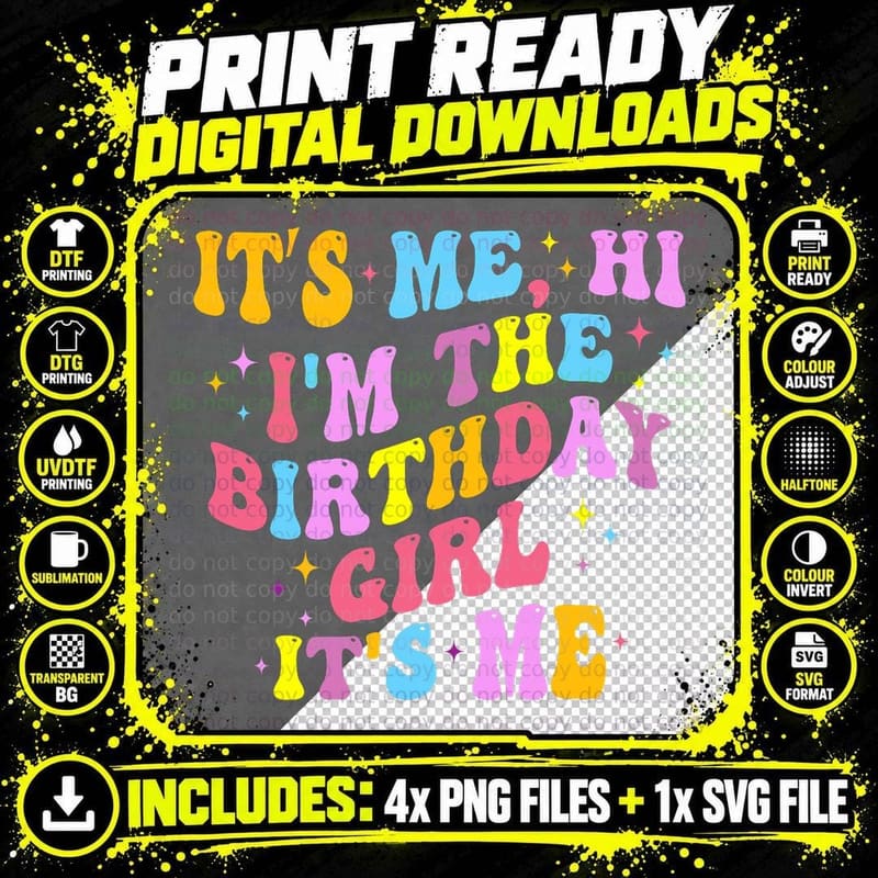 It's Me Hi I'm the Birthday Girl Groovy Birthday Party Png SVG Digital Bundle