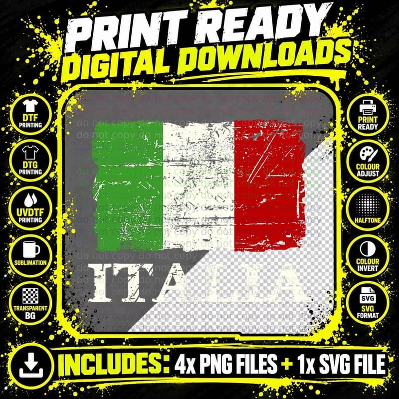 Italian Vintage Flag T-Shirt Italy Retro Banner Ensign Png SVG Digital Bundle