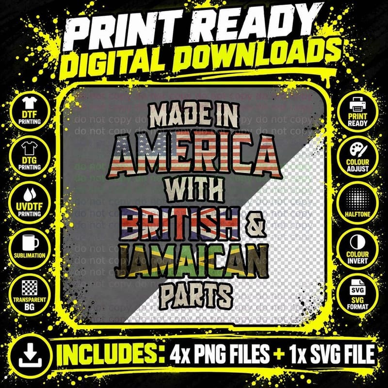 Jamaican and British Made in America Mix Heritage Png SVG Digital Bundle