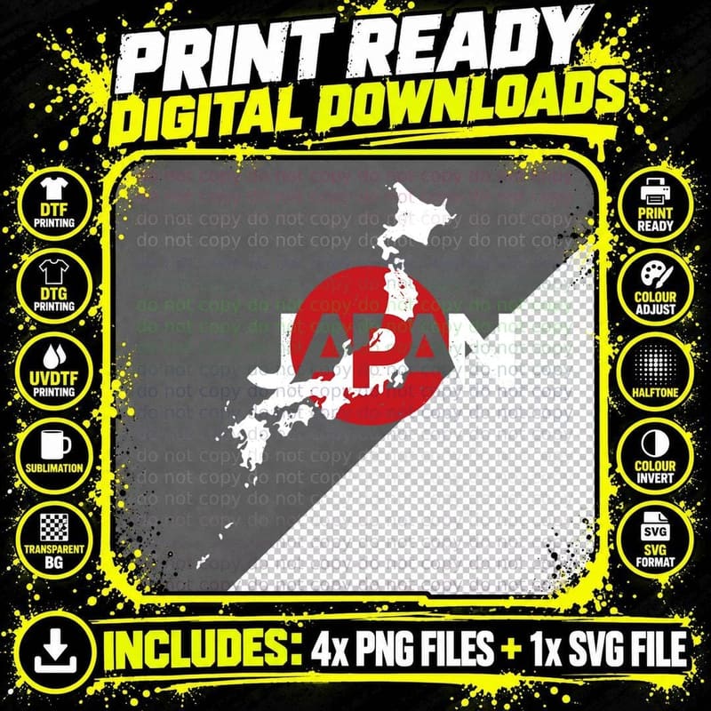 Japanese Map Flag Souvenir Distressed Japan Family Png SVG Digital Bundle