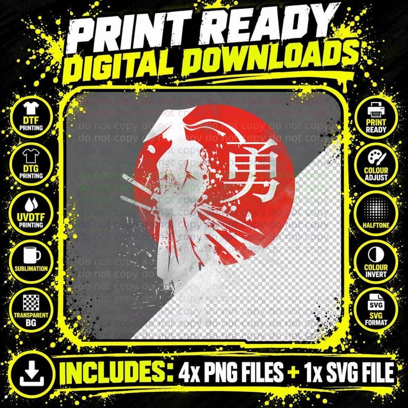 Japanese Samurai Warrior Retro Japan Calligraphy for Png SVG Digital Bundle