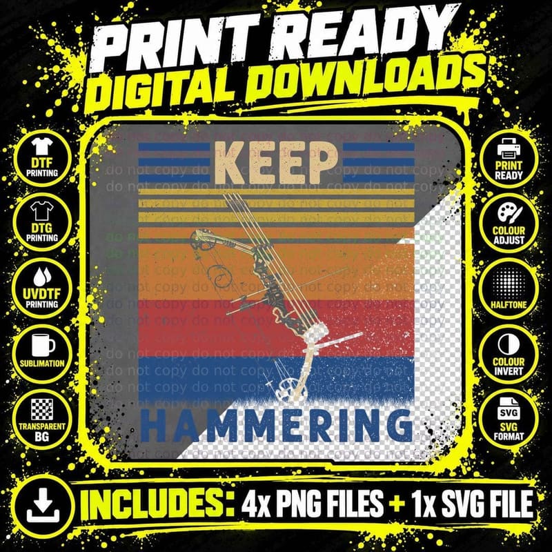 Keep Hammering T-Shirt, Vintage Retro Png SVG Digital Bundle