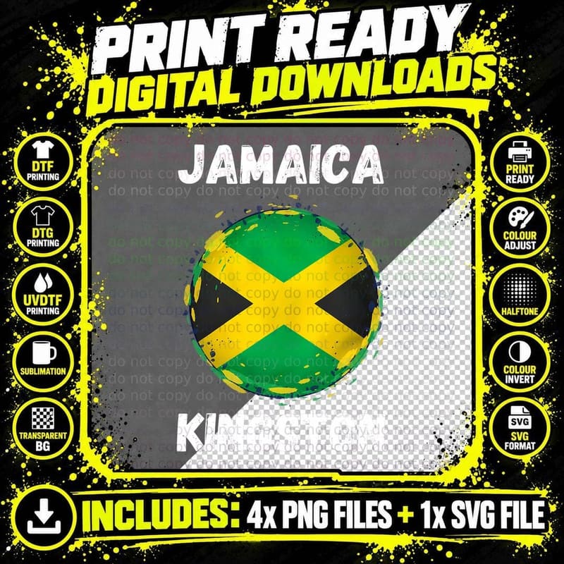 Kingston Jamaica Retro Vintage Sport Jamaican Flag Png SVG Digital Bundle