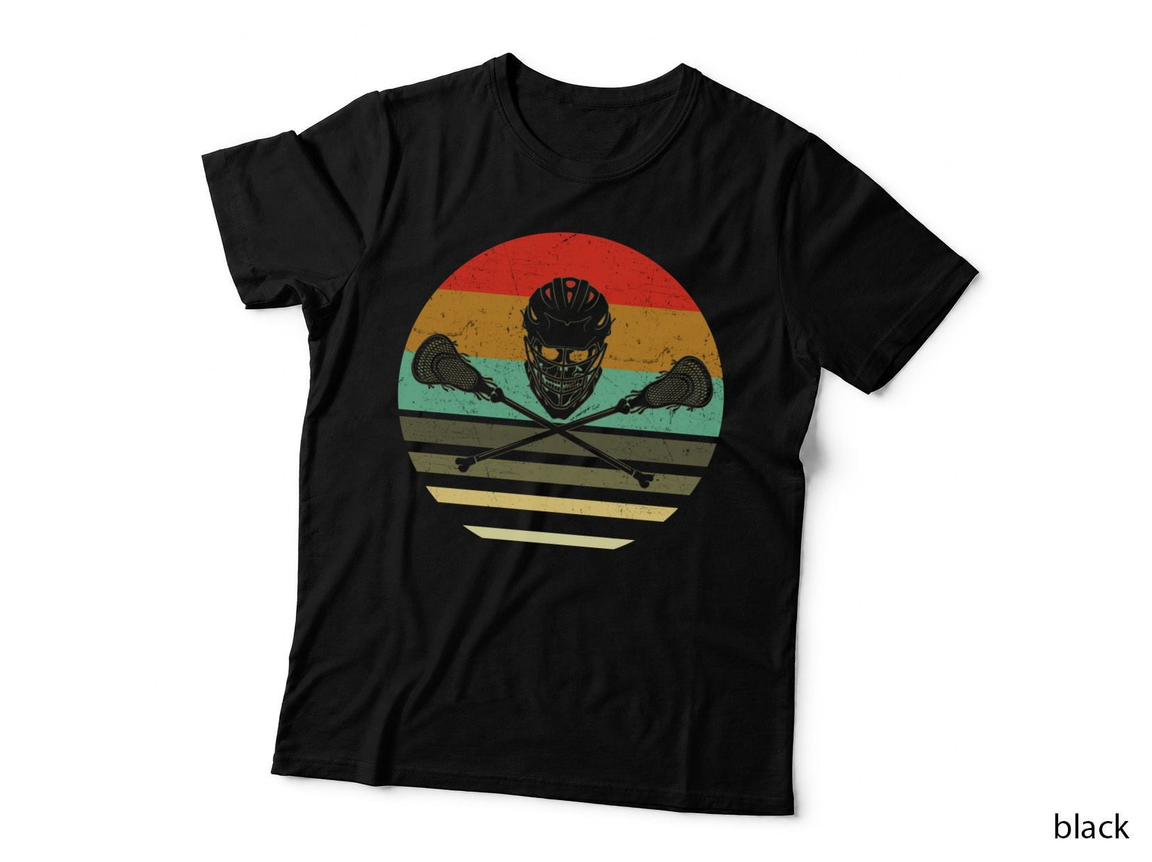 Lacrosse Goalie Helmet T-Shirt, Vintage Sunset, Sports Fan Gift