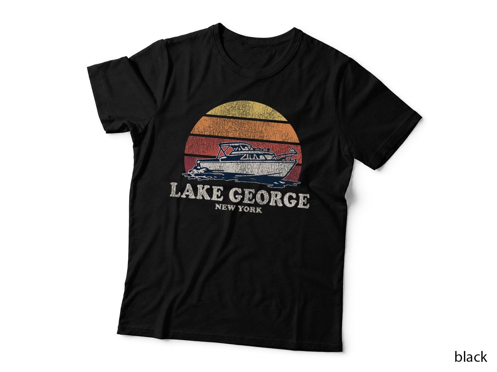 Lake George NY Vintage Boating 70s Retro Boat Design T-Shirt