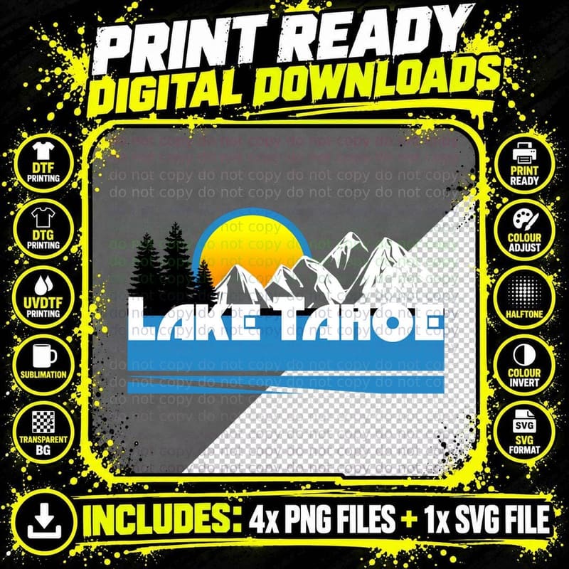 Lake Tahoe Hoodie Retro 80s Ski Hooded Sweatshirt Png SVG Digital Bundle