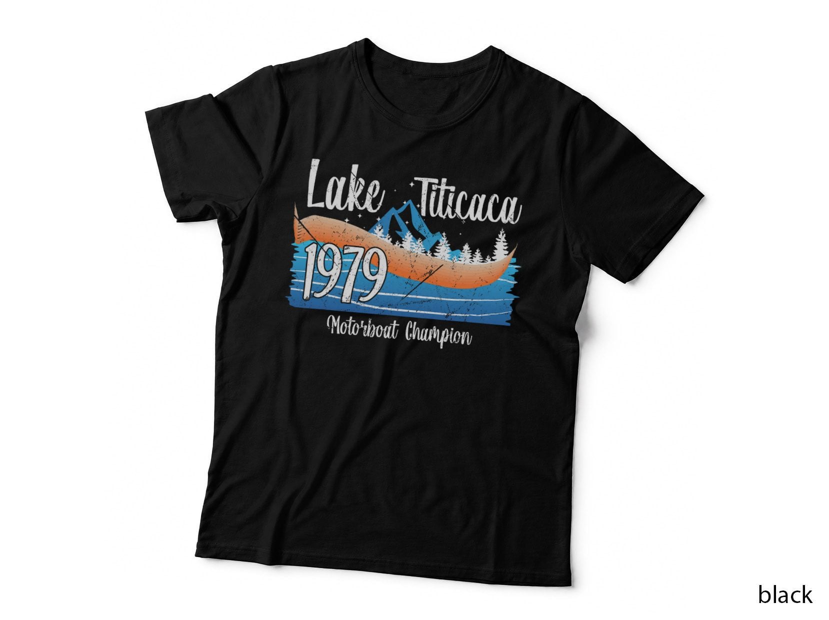 Lake Titicaca Boating Vintage 1979 Motorboat Champion T-Shirt