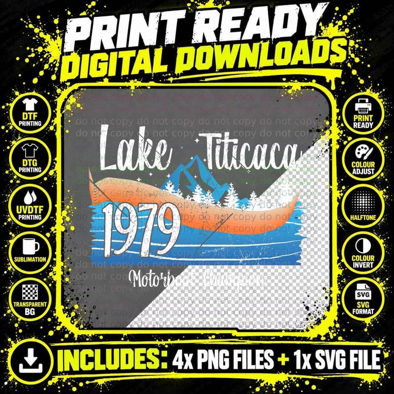 Lake Titicaca Boating Vintage 1979 Motorboat Champion Png SVG Digital Bundle