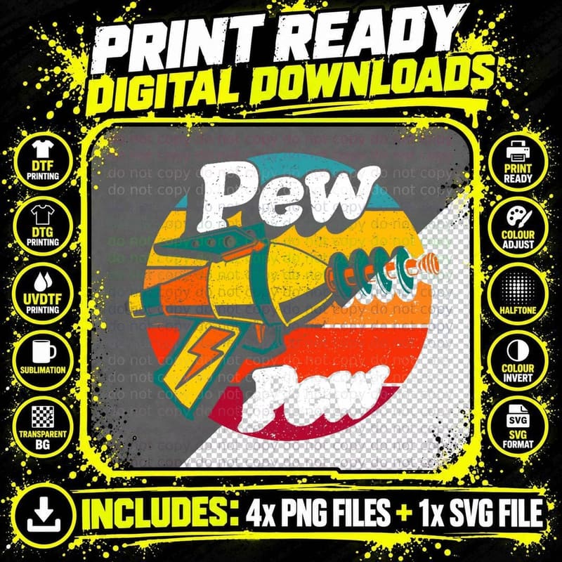 Laser Gun Toy Retro Pew Pew T-Shirt Png SVG Digital Bundle