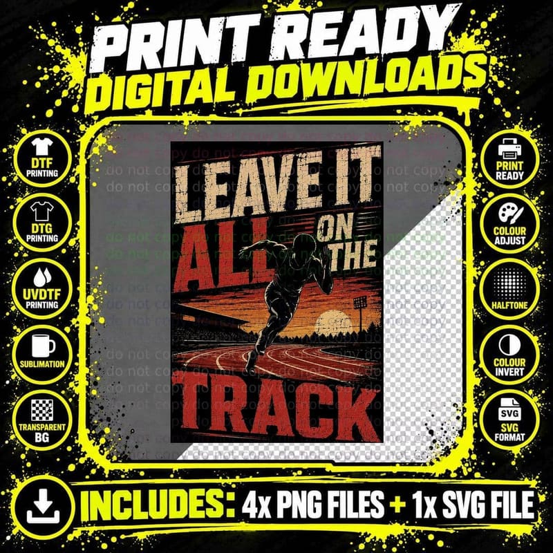 Leave It All on Track Vintage Runner Track and Field Png SVG Digital Bundle