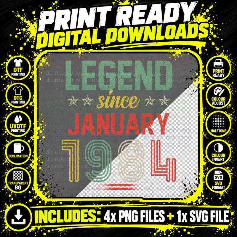 Legend Since January 1984 T-Shirt, Vintage Retro Png SVG Digital Bundle