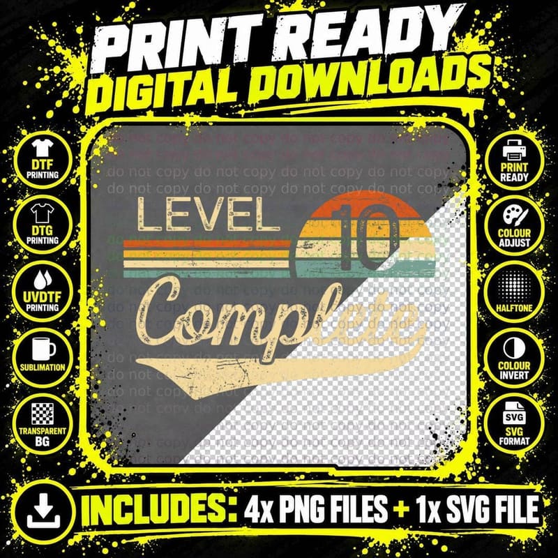 Level 10 Complete Vintage 10th Wedding Anniversary Png SVG Digital Bundle