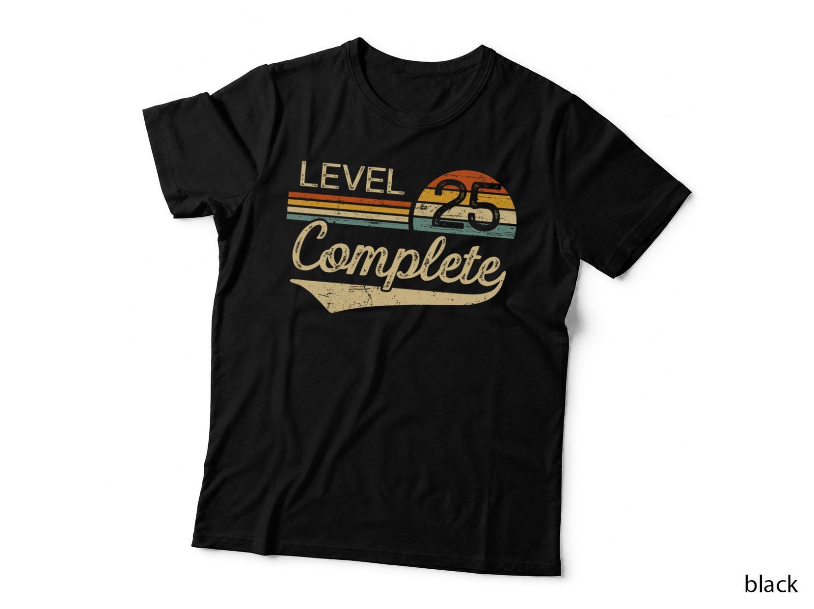 Level 25 Complete Retro Sunset, 25th Wedding Anniversary, Couples Tee