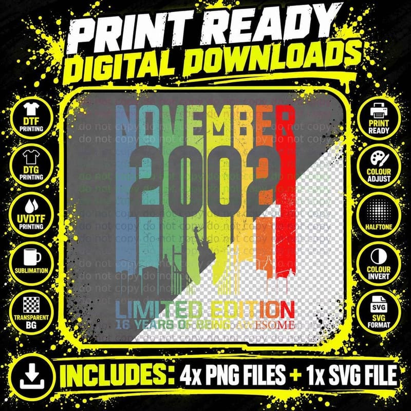 Limited Edition 2002 NYC Skyline T-Shirt, Vintage Retro Png SVG Digital Bundle
