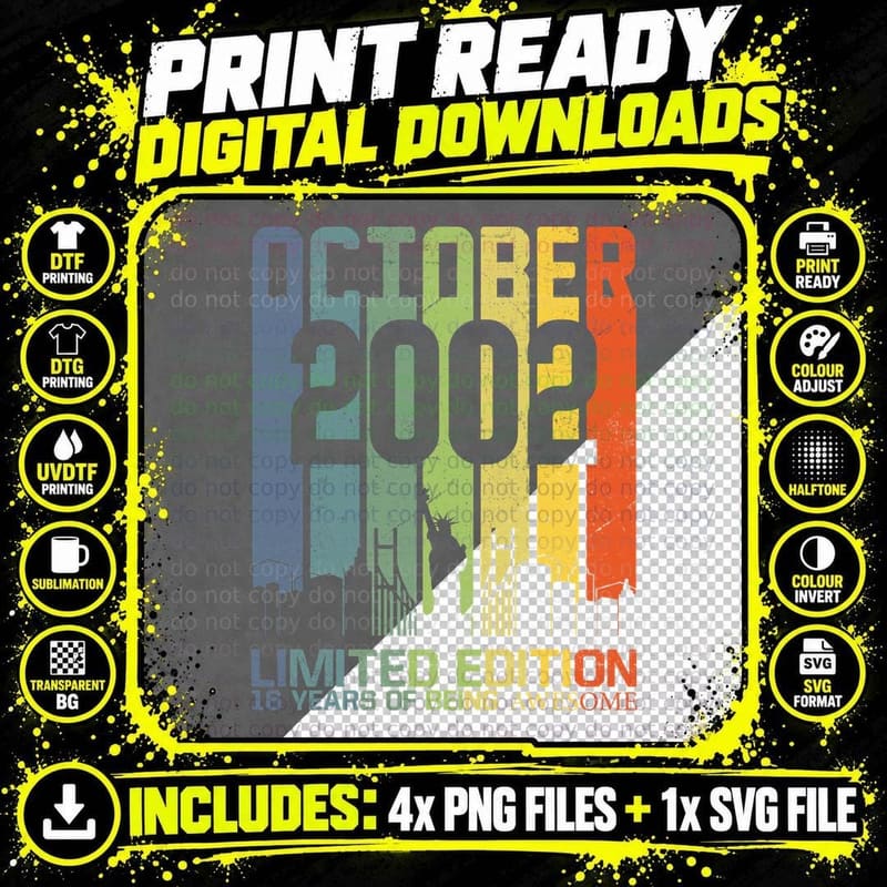 Limited Edition 2002 NYC Skyline T-Shirt, Vintage Retro Png SVG Digital Bundle