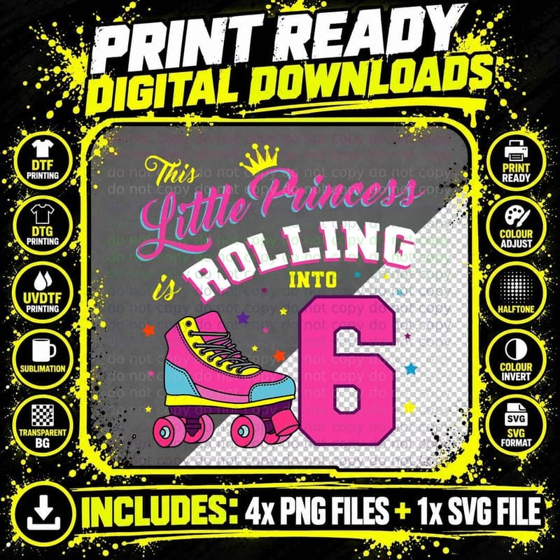 Little Princess Roller Skates Birthday T-Shirt Png SVG Digital Bundle