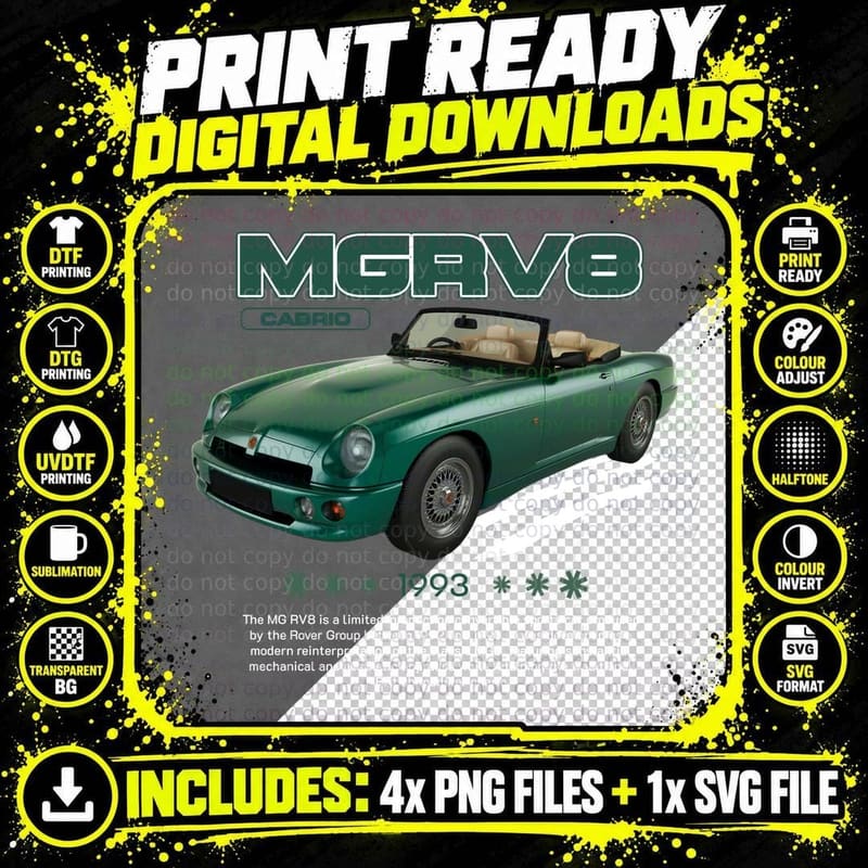 MGRV8 Cabrio T-Shirt, Classic Sports Car Tee Png SVG Digital Bundle