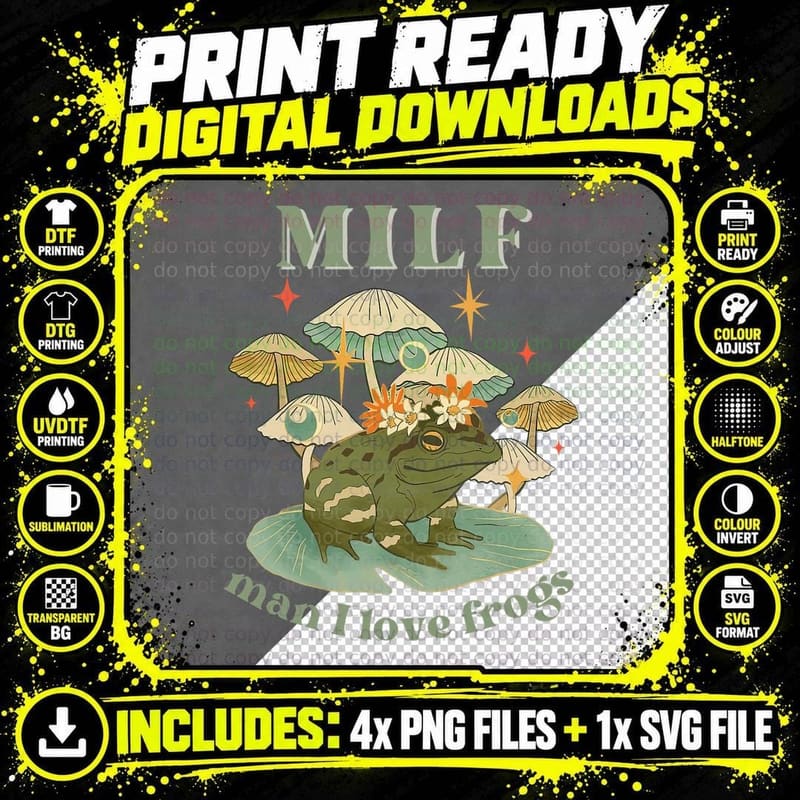 MILF Man I Love Frogs Vintage Retro Frog and Fungi Png SVG Digital Bundle