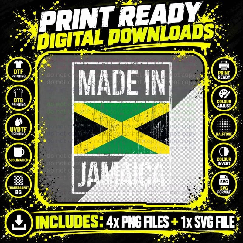 Made Jamaica Flag Jamaican Vintage Throwback Souvenir Png SVG Digital Bundle