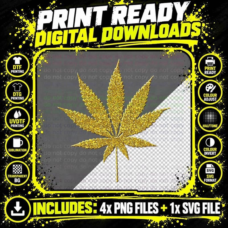 Marijuana Cannabis Pot, Golden Weed Vintage Symbol Png SVG Digital Bundle