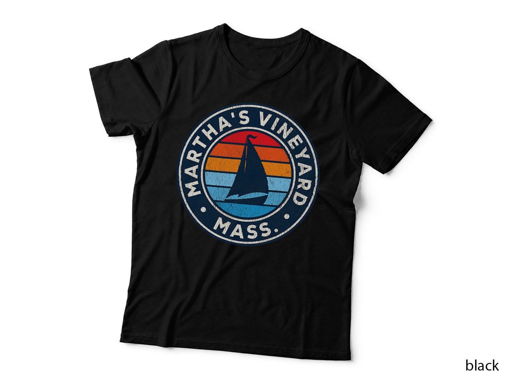 Martha's Vineyard Massachusetts MA Vintage Sailboat Retro 70 T-Shirt