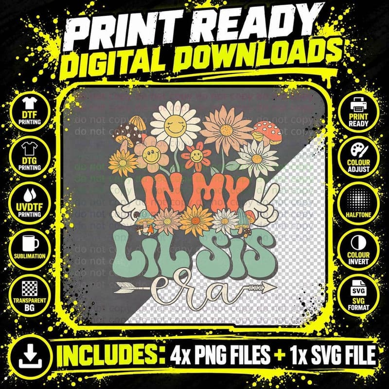Matching Family in My Lil Sis Era Retro Groovy Little Png SVG Digital Bundle