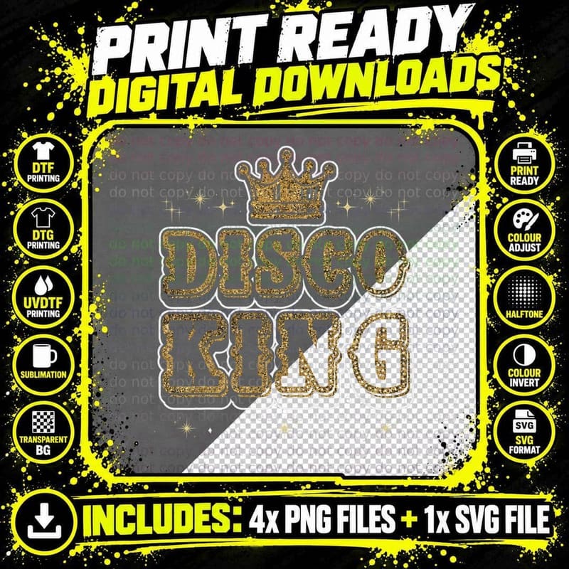 Mens Disco King Vintage 70s 80s Funky Dance Party T-Shirt Png SVG Digital Bundle