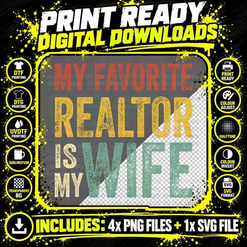 Mens My Favorite Realtor Is My Wife Vintage Father's Day Png SVG Digital Bundle