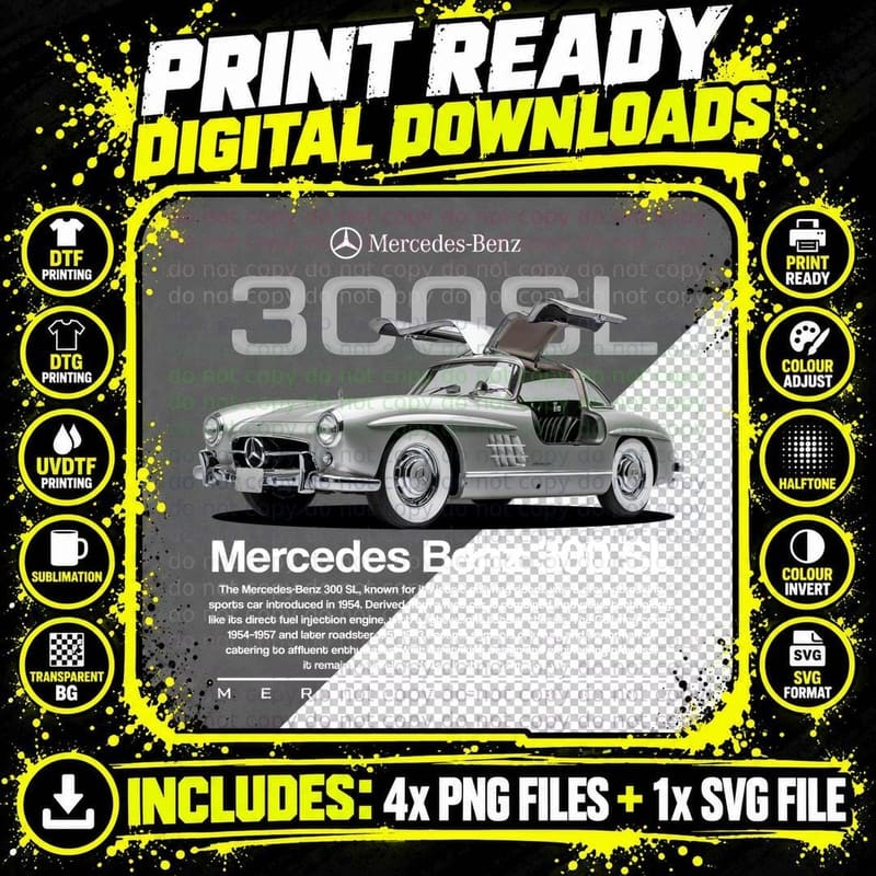 Mercedes-Benz 300SL T-Shirt, Vintage Racing Tee Png SVG Digital Bundle
