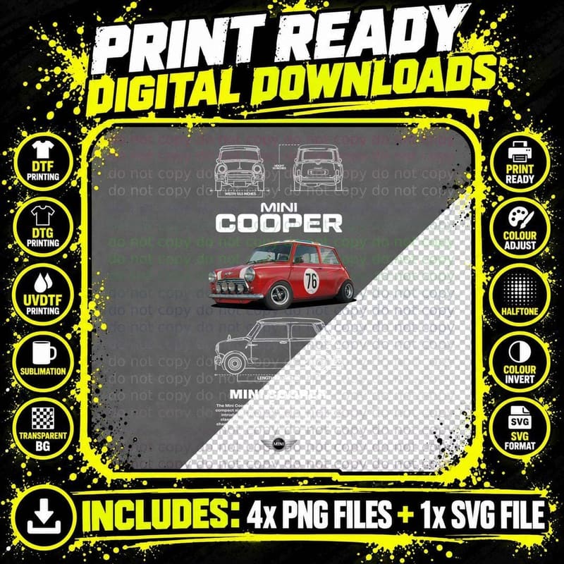 Mini Cooper Racing T-Shirt, Vintage Racing Tee Png SVG Digital Bundle