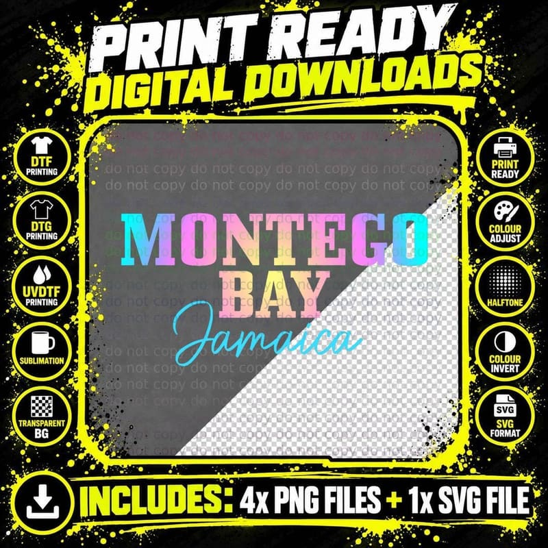 Montego Bay Jamaica Vintage Tie Dye Retro Vacation Png SVG Digital Bundle