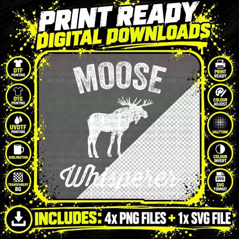 Moose Whisperer Tee, Distressed Wildlife Silhouette Art Png SVG Digital Bundle