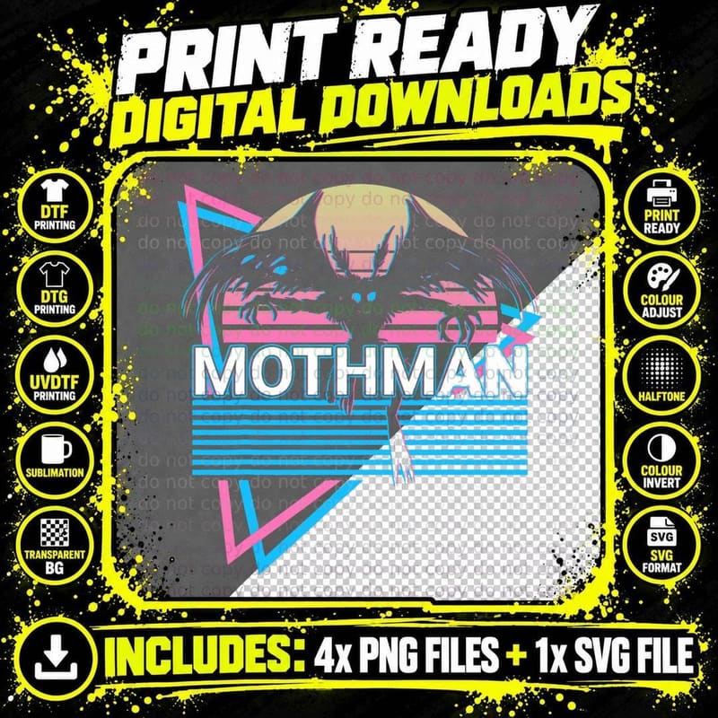 Mothman Cryptozoology Retro Cryptid T-Shirt Png SVG Digital Bundle