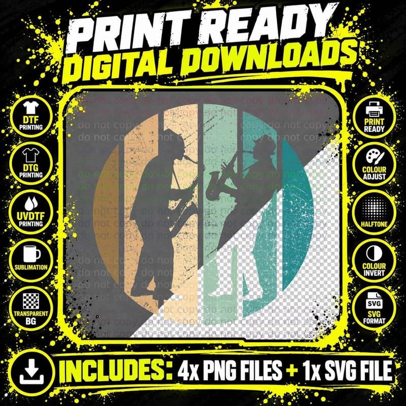 Musician Silhouettes T-Shirt, Vintage Jazz Theme Png SVG Digital Bundle