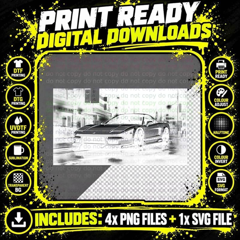 NSX 90s Retro JDM Racing Japanese Art Car Tuning Drift Png SVG Digital Bundle