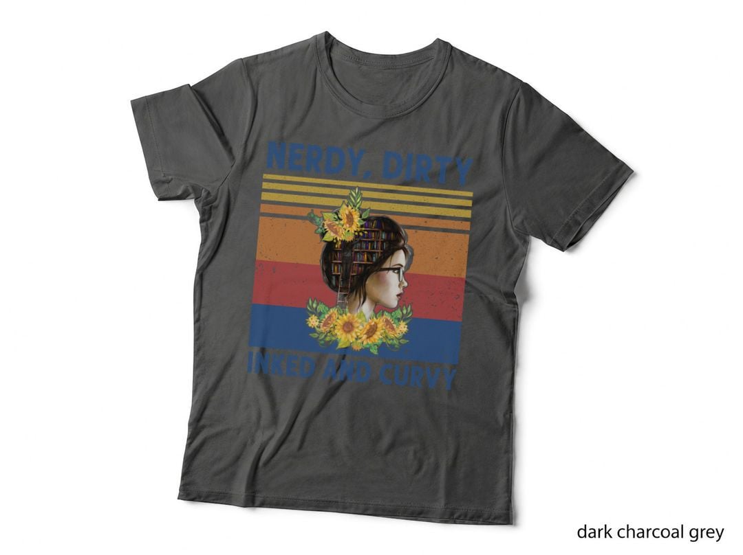 Nerdy Dirty Inked and Curvy T-Shirt, Vintage Retro, Bookish Geek Fashion